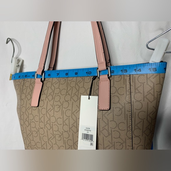 NWT Calvin Klein Monogram Tan Purse Shoulder Bag Pink Straps Gold Hardware